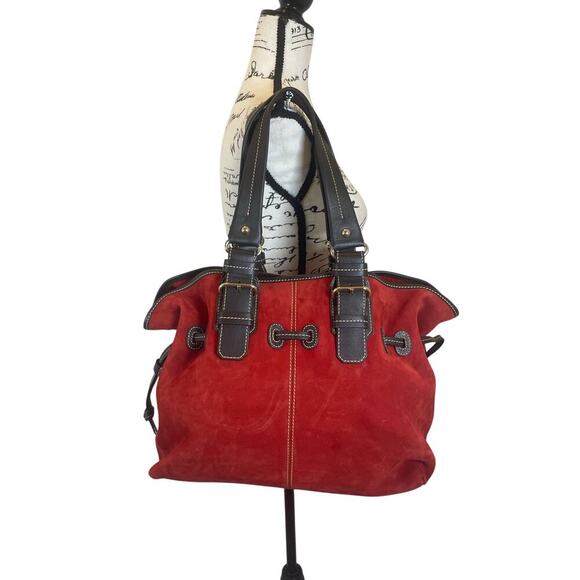 NEW VTG DOONEY & BOURKE CHIARA MEDIUM SATCHEL RED SUEDE/BROWN VERSATILE ICONIC - Picture 13 of 16